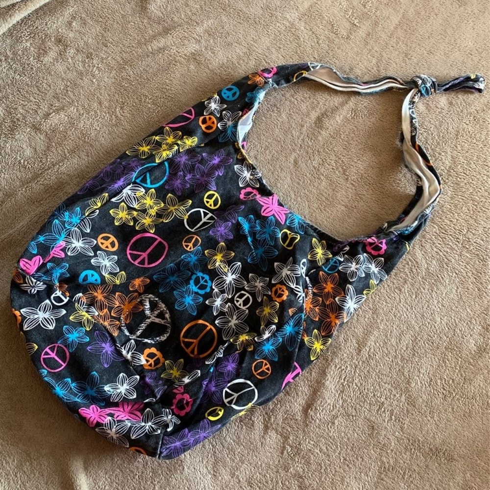 y2k hippie bag / Joe Boxer Multicolor Floral Peace Sign Bag